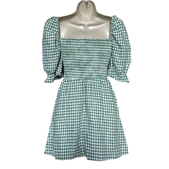 NWOT Reformation Cerise Size Small Smocked Puff Sleeve Linen Dress Green White - Picture 5 of 9